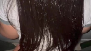 Asian gf sucks cock then gets fucked against the window